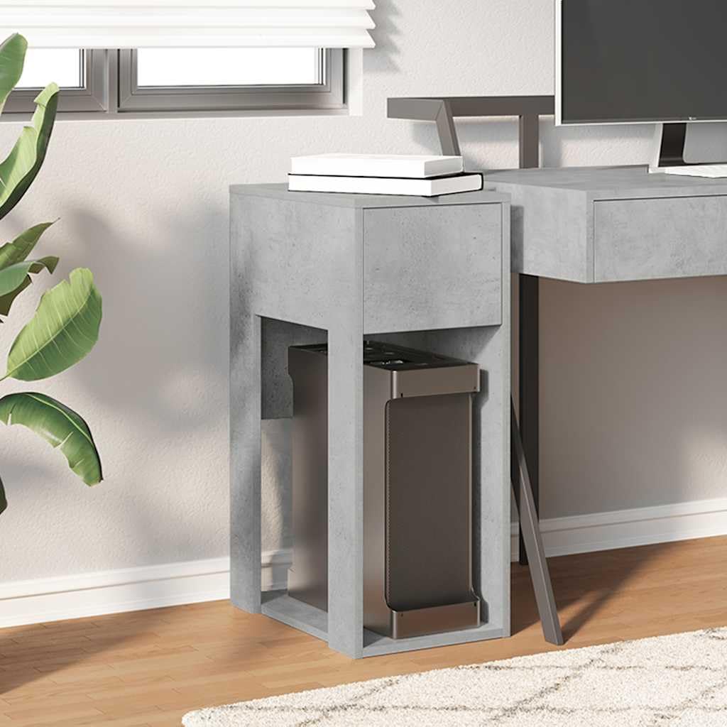 Mobile per computer con cassetto, grigio cemento, in legno, 30 x 44 x 74 cm, spazio per PC e cavo, accessorio da scrivania per ufficio e gaming, versatile
