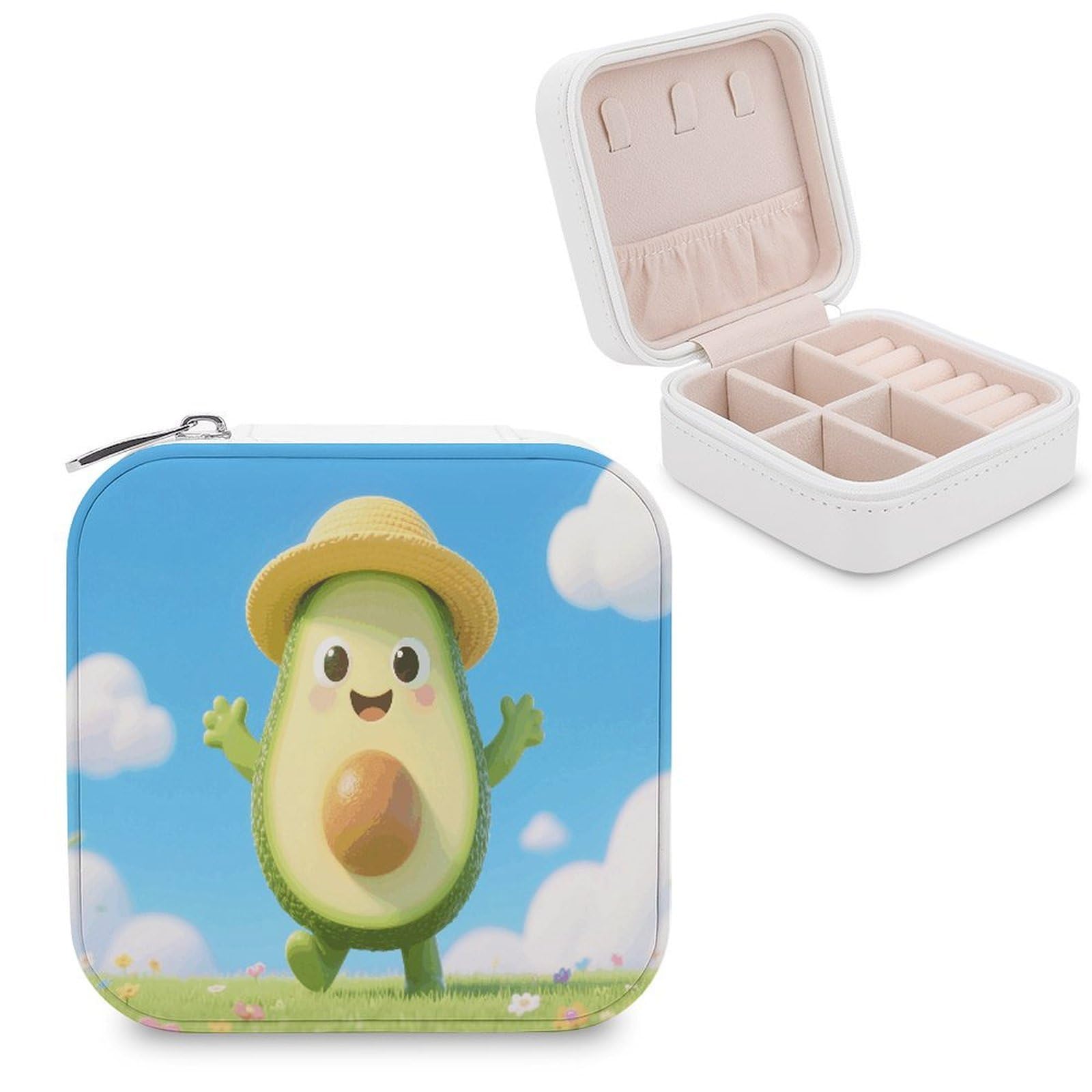 VstaDank Avocado Cute Jewelry Box for Women Jewelry Organizer Storage Case with Zipper Mini Travel Jewelry Case Cute Trinket Organizer Leather Portable Jewelry Storage Box