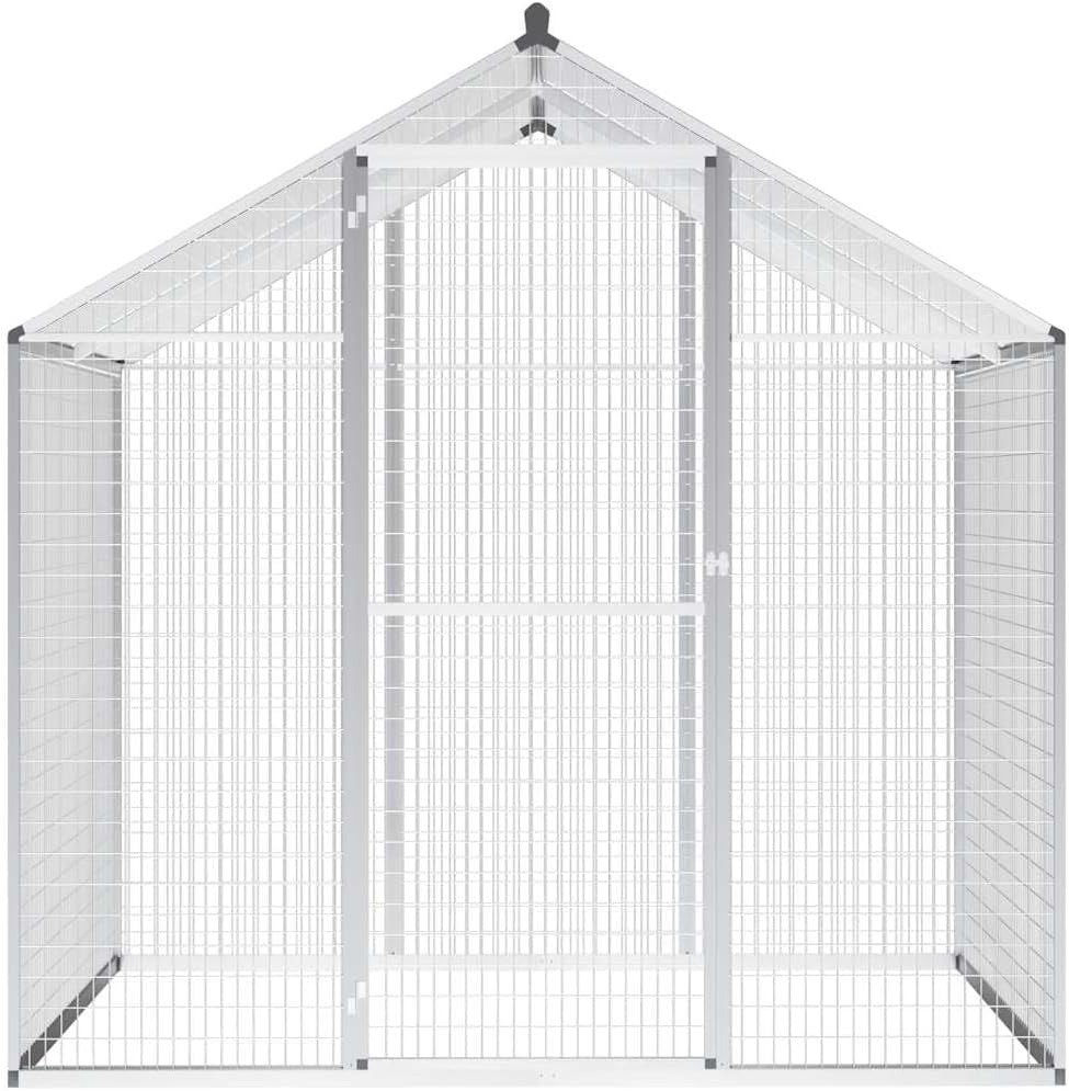 앞쪽 view of the assembled vidaXL Outdoor Aviary, showing the main entrance door and the mesh construction.