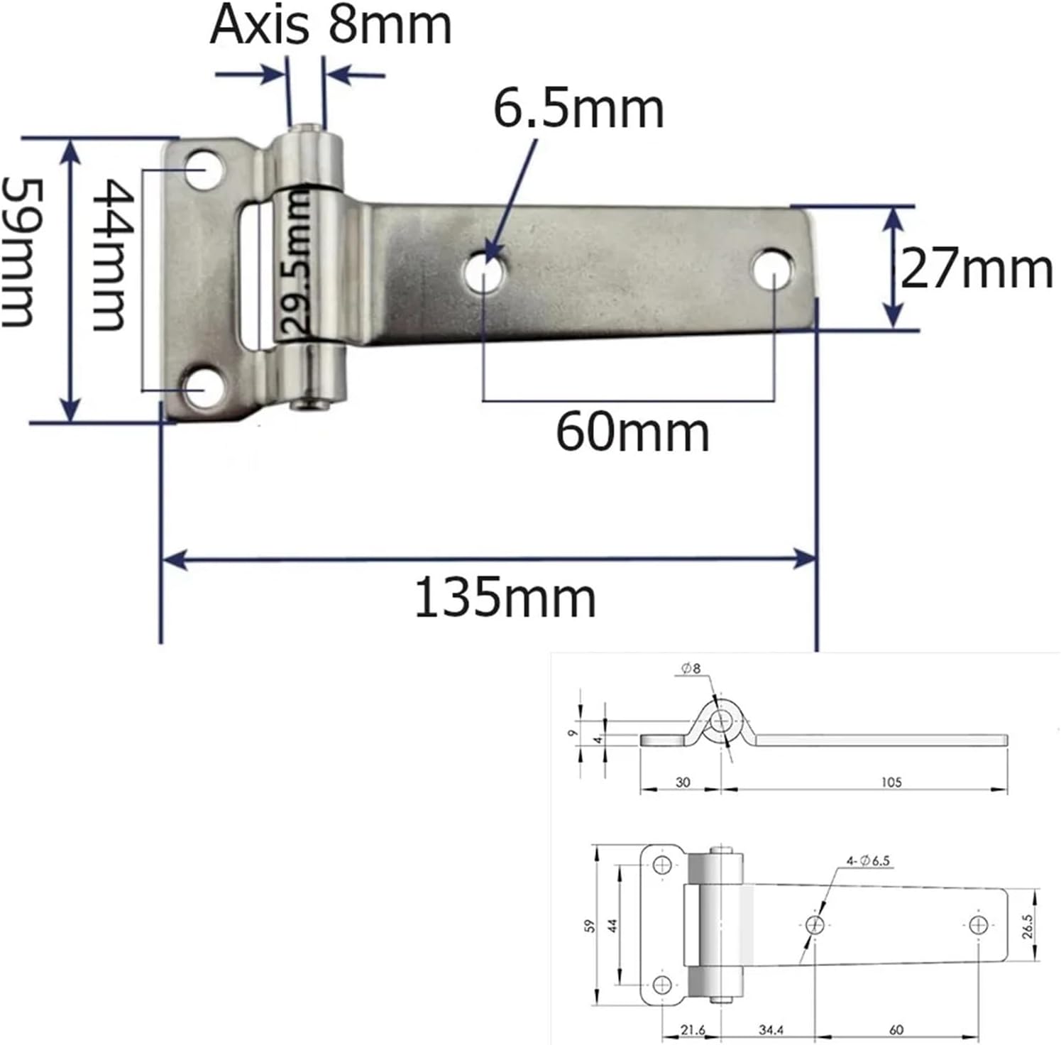 Stainless Steel T Type Container Hinges Deck Cabinet Door Hinge for Marine Boat Yacht Accessories 135x58x27mm 2pcs