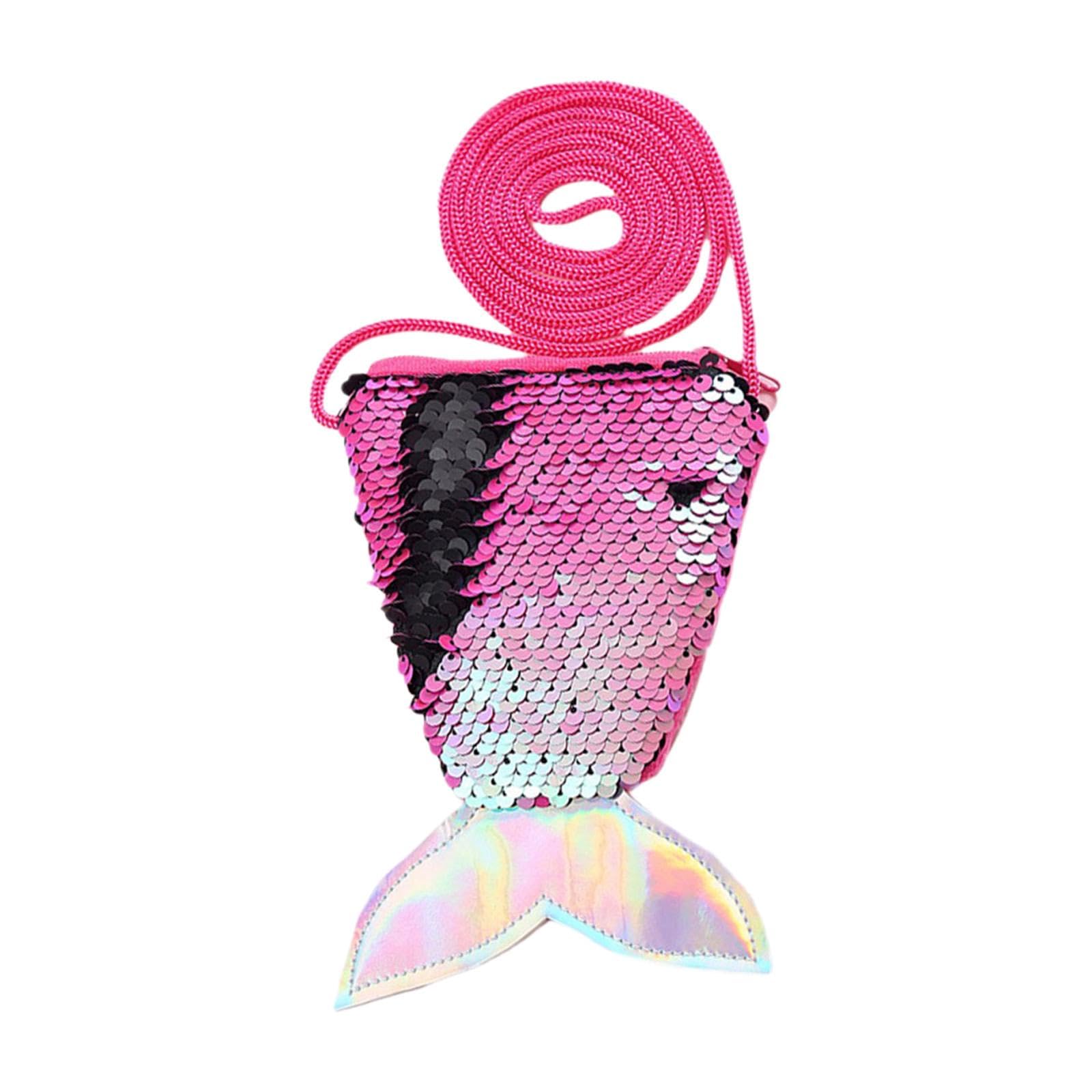 mermaid tail sequin coin purse girls women casual for dating street shopping rose red