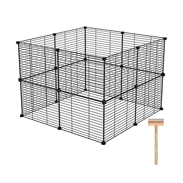 C&AHOME Pet Playpen, Small Animals Supplies, 16 Panels Exercise Playpens Cage, C Grids Portable Yard Fence Indoor, Ideal for Guinea Pigs, Pet Products, DIY Metal Yard Fence, 12″ × 15″ Black UPPM3416B