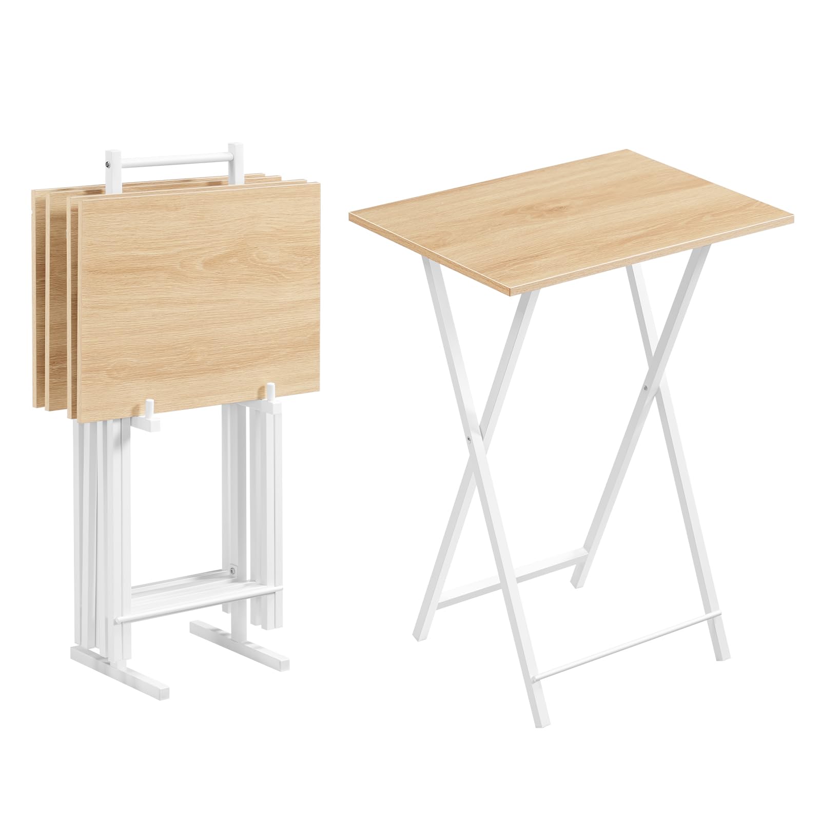 HOOBRO Folding TV Tray Tables, Set of 4 TV Trays with Storage Rack
