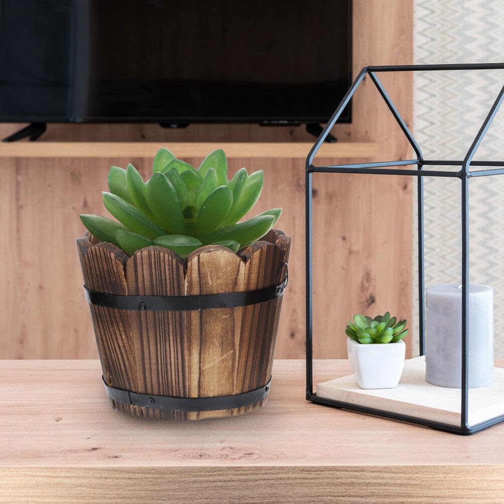 Happyyami 2pcs Carbonized Wood Flowerpot Home Decor Potato Planter Flower Planting Pot Whiskey Barrel Planter Flower Plant Pot Flower Planter Plant Container Whisky Vegetable Chinese Fir
