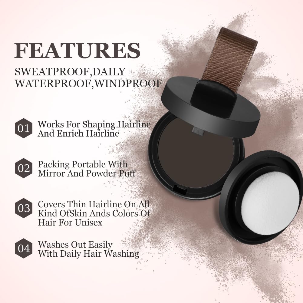 Hair Root Touch Up and Hairline Powder - Professional Concealer With Mirror and Puff, Windproof and Sweatproof Shadow (Gray Brown) - Image 4