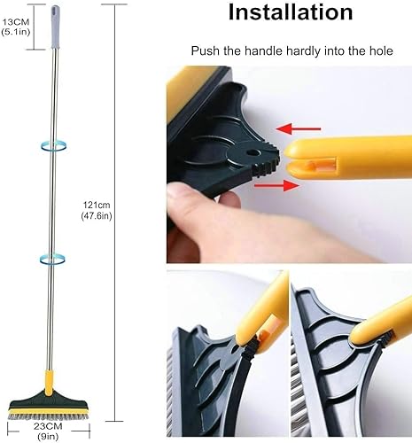 Miniatura 7 de Cepillo de limpieza 2 en 1, cepillo para lechada, raspador, 3 postes de 47.6 pulgadas, cepillo de limpieza para suelos con mango largo, cepillo de