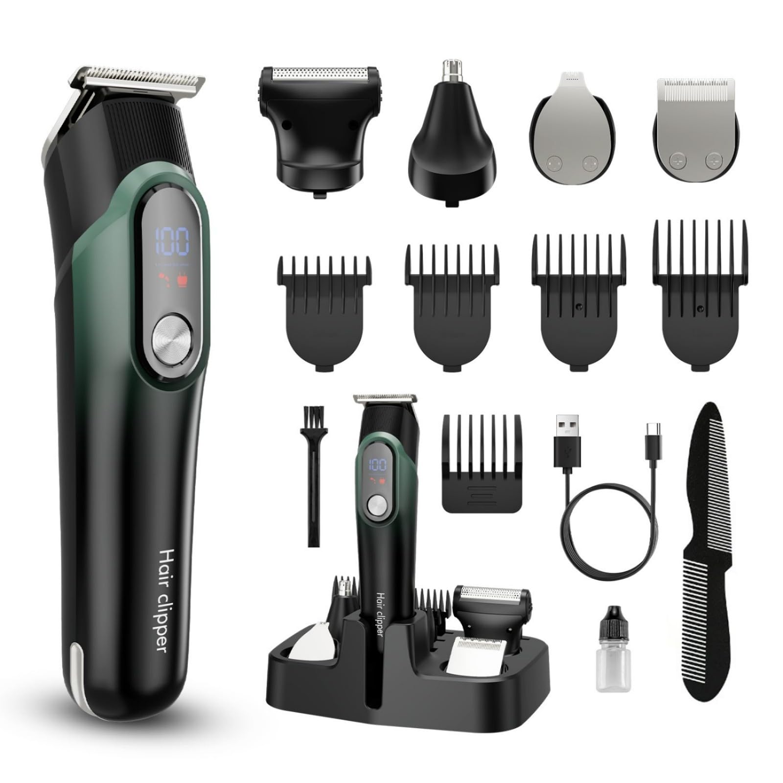 5-in-1 Beard Trimmer for Men, Hair Clippers Grooming Kit, Cyan