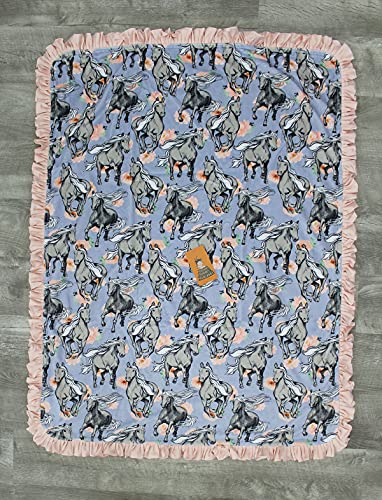 Image of Dear Baby Gear - Reversible Baby Blankets - Soft Nursery Blanket for Newborn - Toddler Blankey - Throw Blanket for Boys & Girls - Infant Blankets - 40x30 (Horse on Lavender Floral Print)