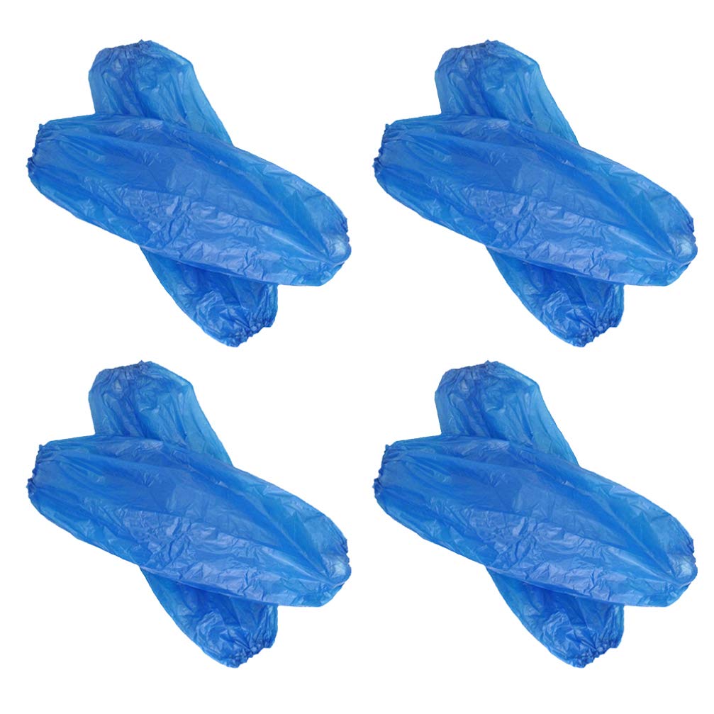 Exceart Men's Blue Disposable Waterproof Arm Sleeves Oilproof Plastic Oversleeves With Elastic Cuffs For Cleaning Painting And Repair 15.75 In Length 300 Pack