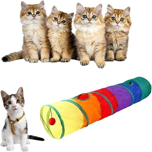 Túnel Colorido Para Gatos Multi Entrada Lavável dobrável com bolinha