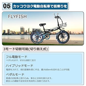 Amazon | FLY FISH 電動自動車 フル電動自転車 折りたたみ自転車