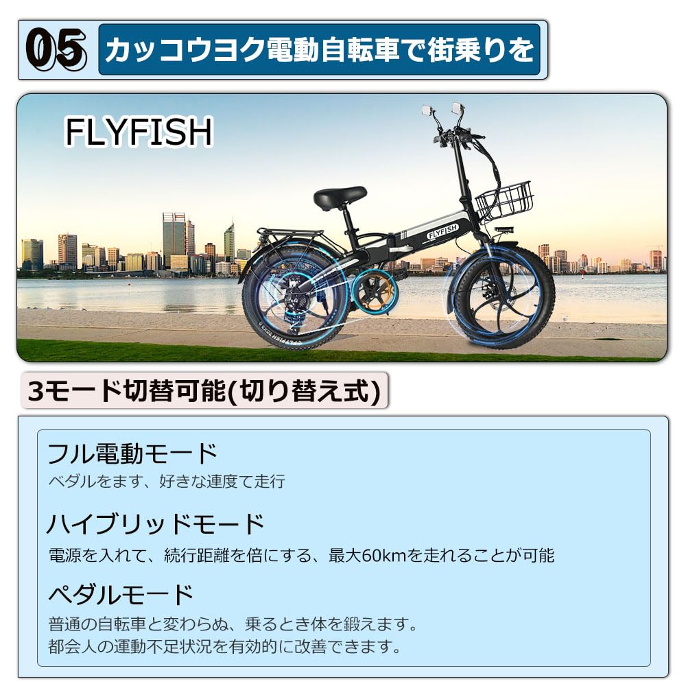 Amazon | FLY FISH 電動自動車 フル電動自転車 折りたたみ自転車 20