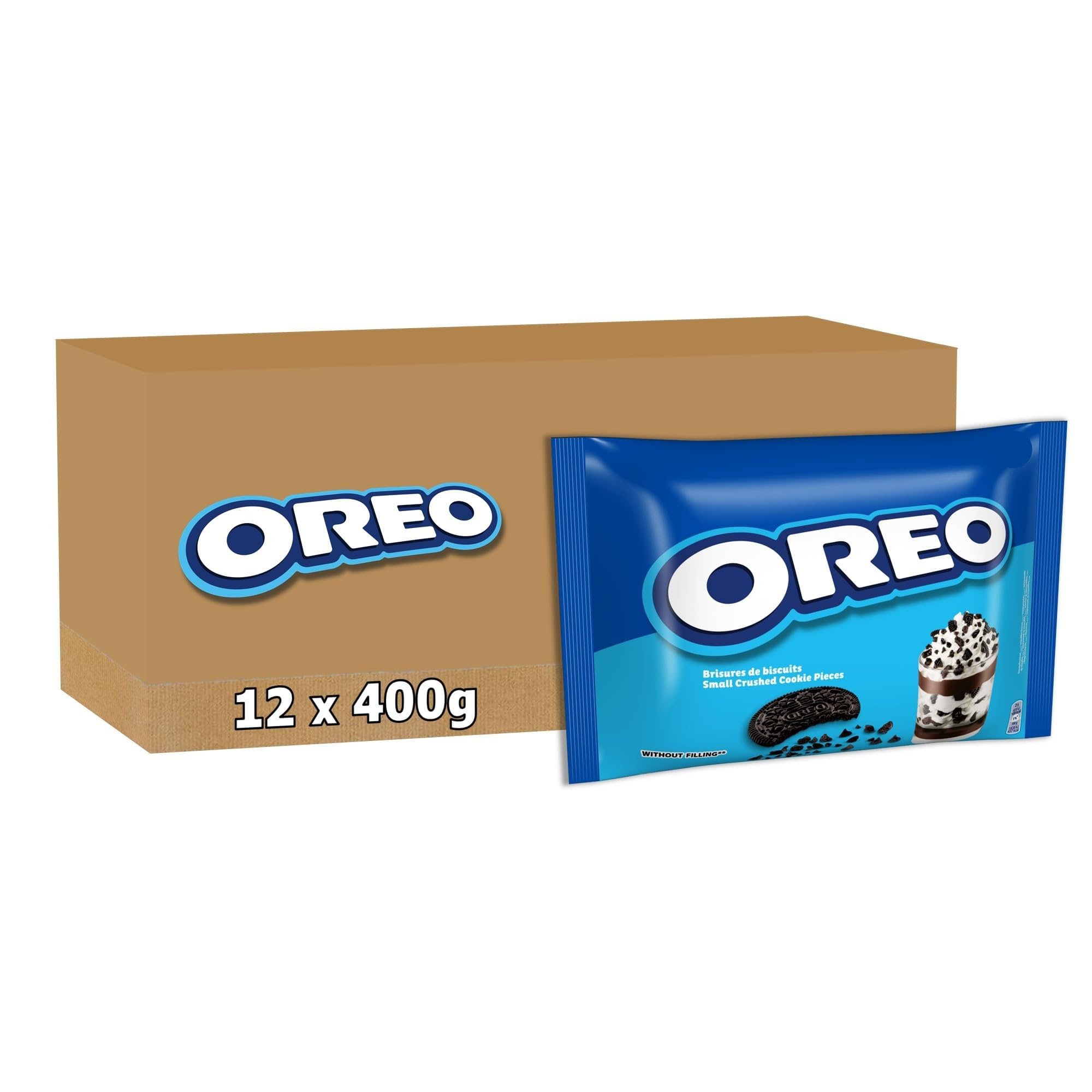 OREO - Brisures de Biscuits Oreo - Sans Crème - Topping Idéal pour Desserts et Glaces - Lot de 12 Sachets de 400 g