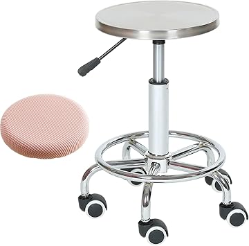 Stainless Steel Rolling Stool with Free Seat Cushion and Wheels Heavy Duty Drafting Swivel Stool Lift Chair for Bar Lab Office Barber Kitchen and Shop C C