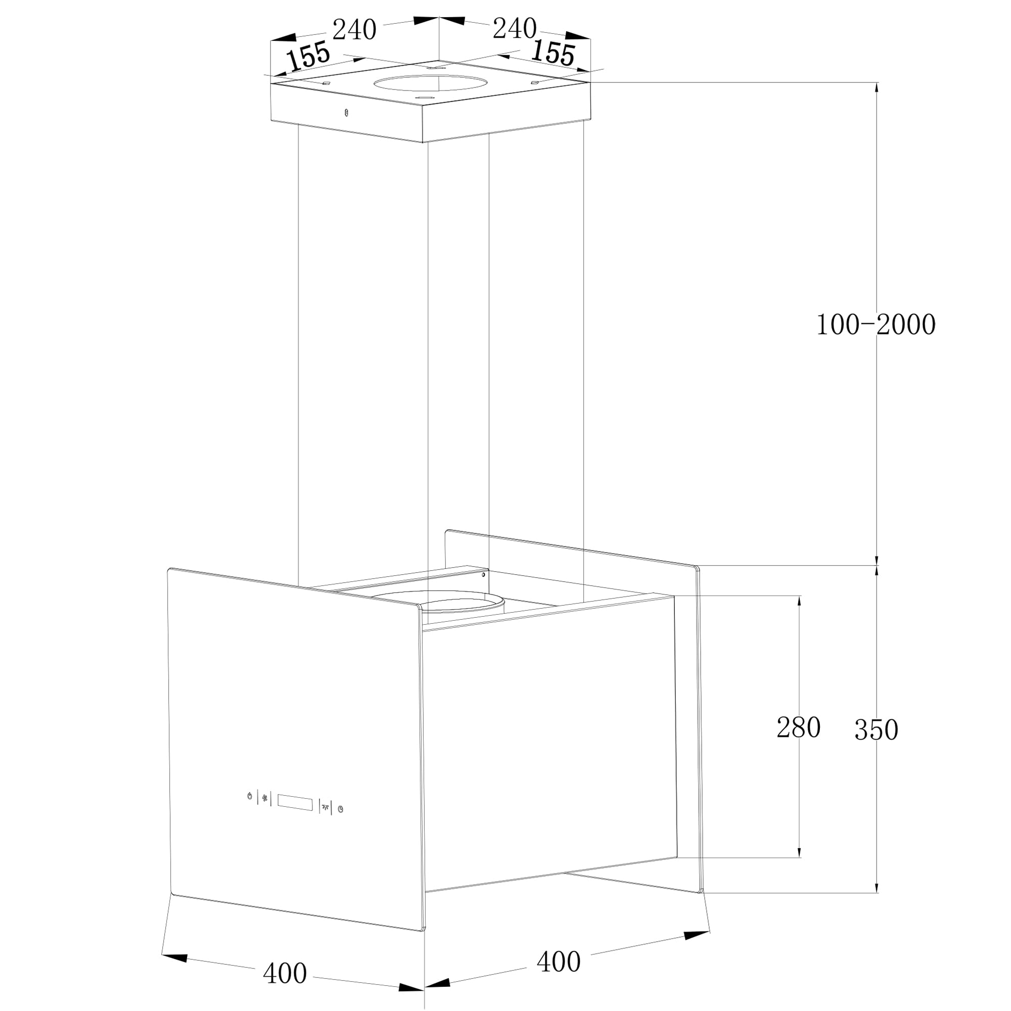 KKT KOLBE Dunstabzugshaube 40 cm Inselhaube Edelstahl weißes Glas SensorTouch LED-Beleuchtung Umluft