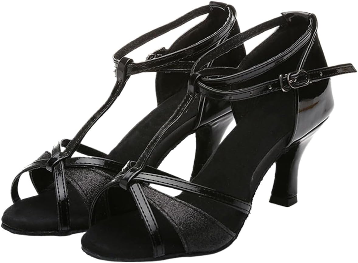 レディース ヒール 社交ラテン ダンス サンダル(Black,23.5)