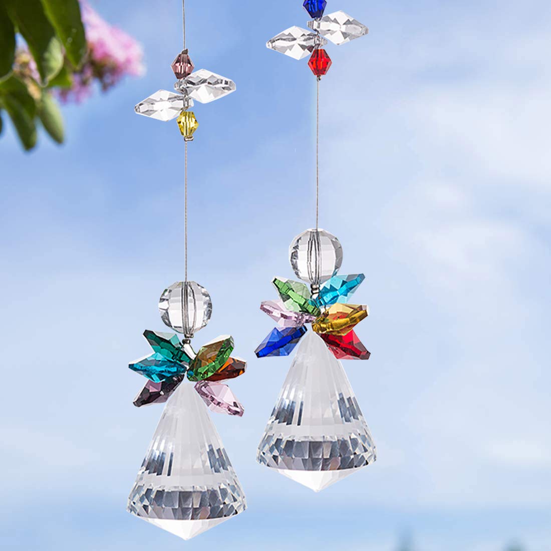 2 Attrape-Soleil Ange Cristal – Pendentif Prisme Arc-en-Ciel Chakra, Décoration Fenêtre Maison Jardin Bureau