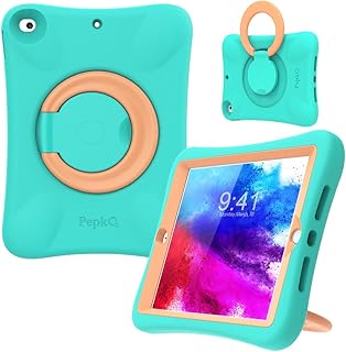 PEPKOO Kids Case for iPad 9th 8th 7th Generation 10.2 inch 2021 2020 2019 – Lightweight Flexible Shockproof, Folding Handle Stand, Full Body Boy Girl Cover for Apple iPad 9th 8th 7th Gen, Mint Orange
