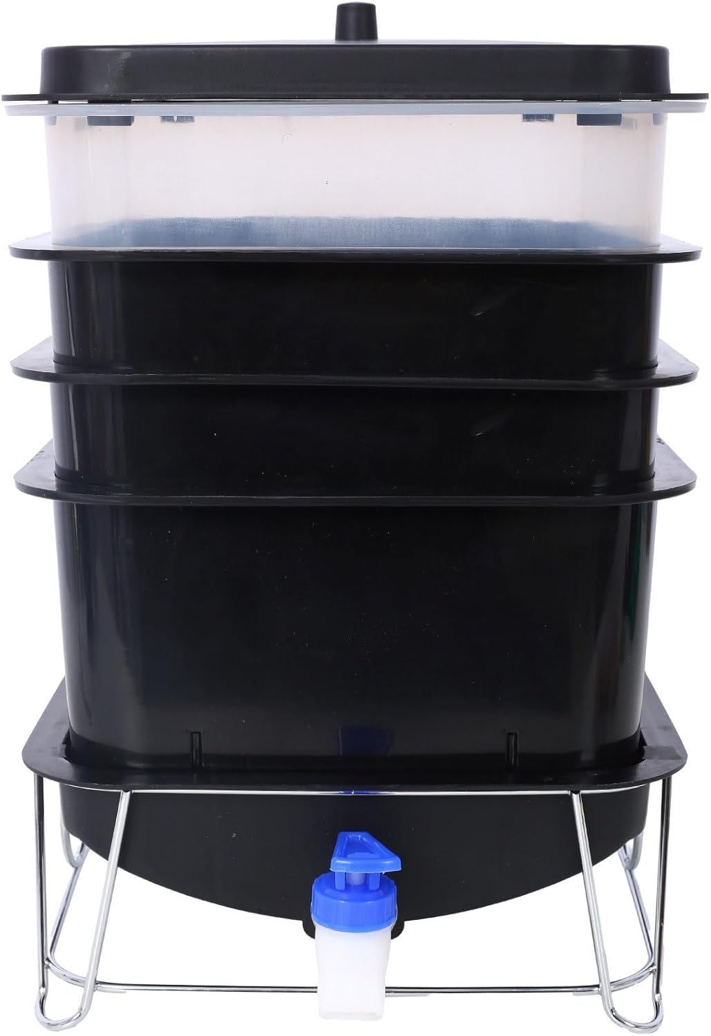 Compact 4-Tray Worm Composting Bin Kit - 20L Indoor/Outdoor Vermicomposter with Complete Garden Tool Set for Easy Food Waste Recycling, Black