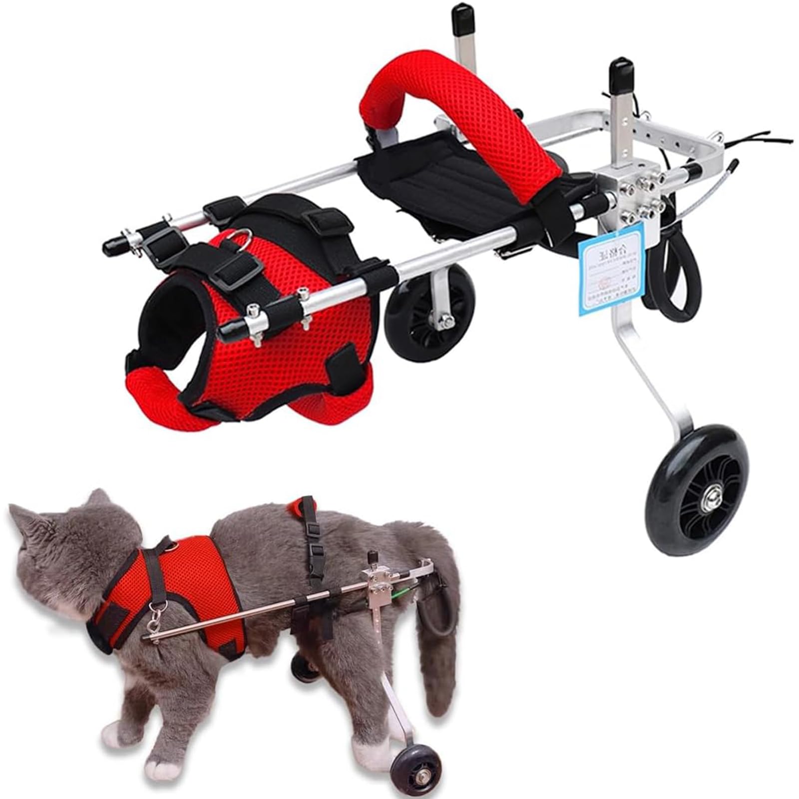 Sedia A Rotelle per Gatti per Zampe Posteriori, Sedia A Rotelle Leggera A 2 Ruote per Gatti per Allenamento Riabilitativo Zampe Posteriori Disabili Che Camminano,S