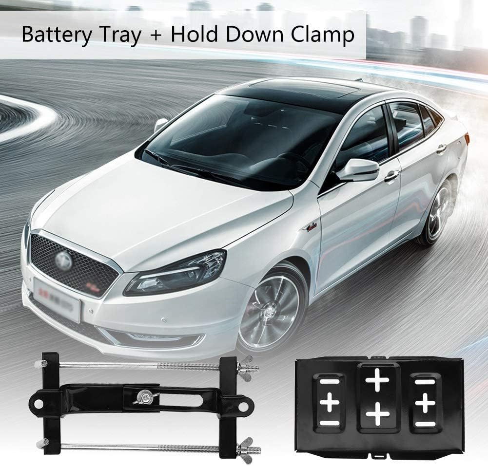 Qiilu Battery Hold-Down Tray,Universal Metal Car Battery Tray Adjustable Hold Down Clamp Kit