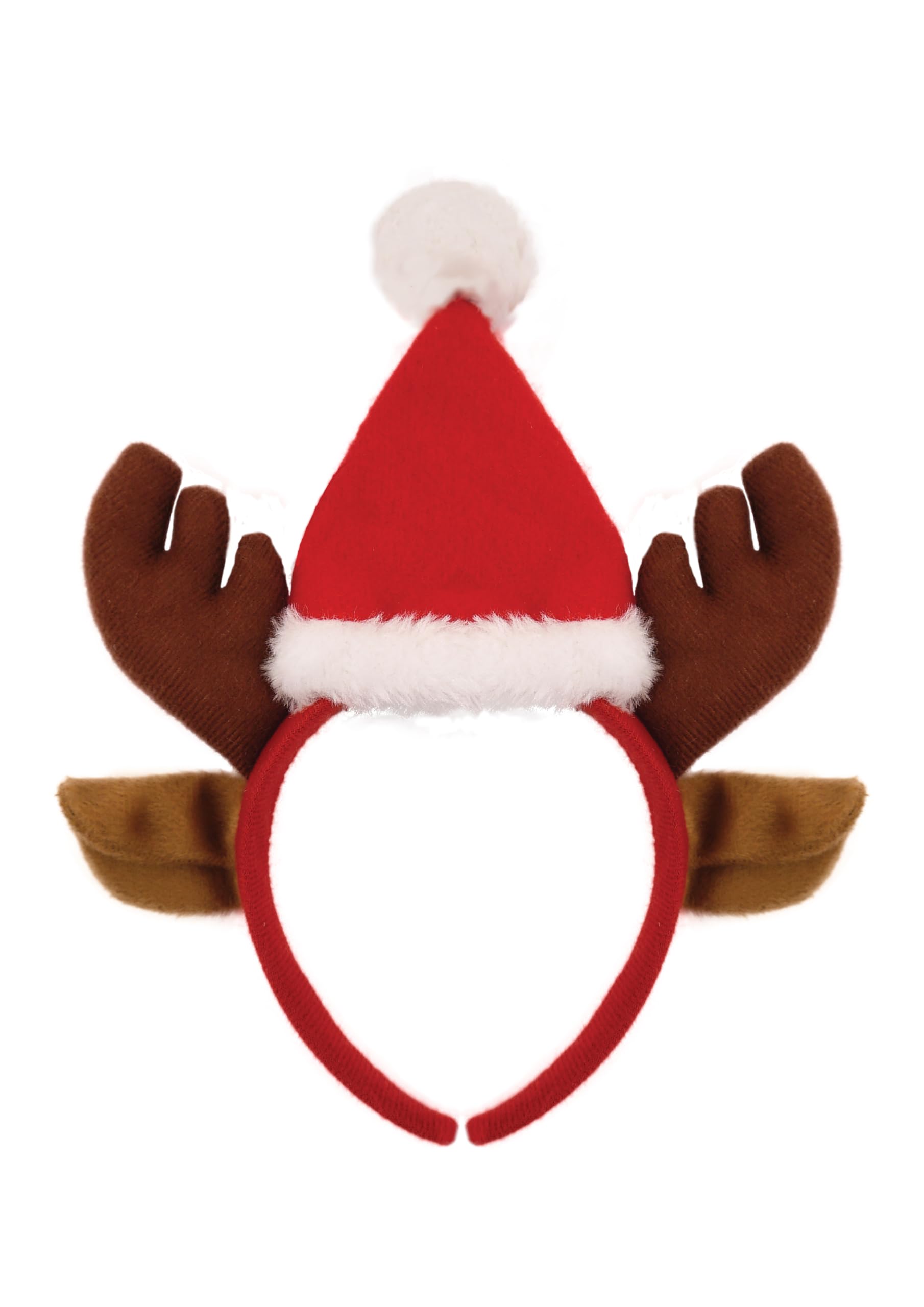 HENBRANDT 12 x Mini Reindeer Ears and Antler Headband with Red Santa Hat Xmas Novelty Headwear Boppers Deer Antlers One Size Fancy Dress Hairband Christmas Party Accessories for Kids and Adults