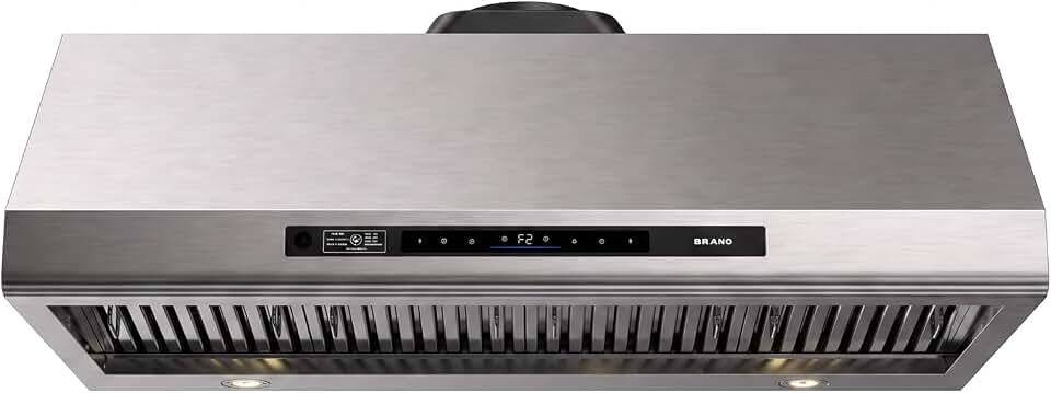 BRANO 48 Inch Outdoor Range Hood, 1400 CFM BBQ Vent Hood with Twin-Turbine DC Motor, Voice, Gesture & Touch Control, 4-Speed Fan, Memory Mode, LED Lights and Dishwasher-Safe Filters