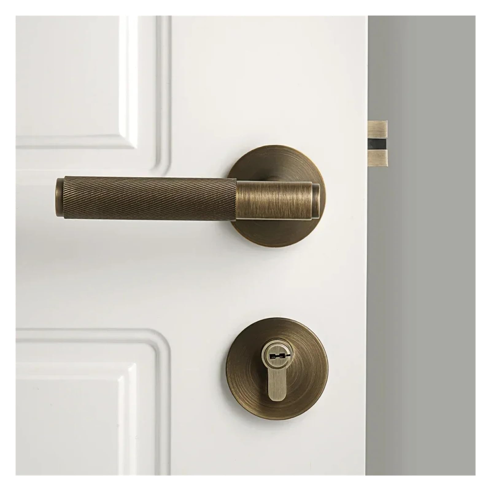 BSAXITHZB Brass Knurled Door Lock Handle Set Indoor Double Wooden Lever(8550BK Flathead Lock)