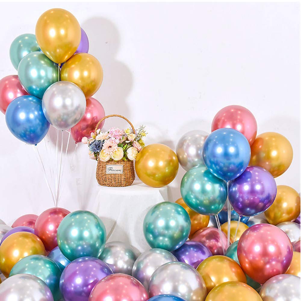 Party Balloons, Shiny Metal Balloons, 50 12-inch Latex Balloons for Party Decoration, Colorful Balloons for Wedding, Birthday, Baby Shower, Graduation