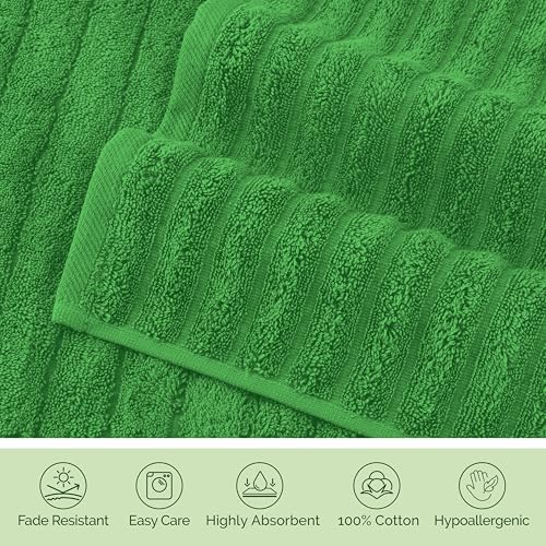 Image of Elegant Comfort Luxury 100% Turkish Cotton Corduroy Ribbed 4 Pack Hand Towel Set 16 x 28 Inch - Absorbent, Super Soft, Quick Dry, Premium Towels for Bathroom, Gym, Spa and Hotel Use, Emerald Green