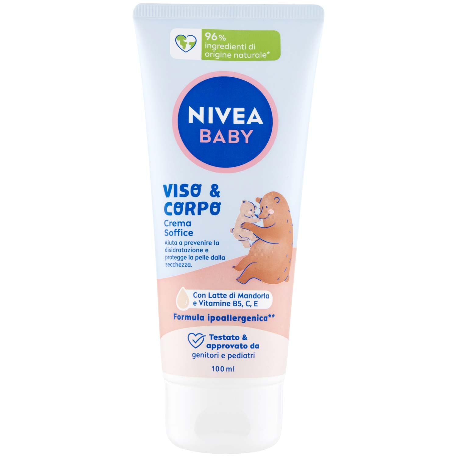 NIVEA Baby Face & Body Cream Soft 100 ml, Moisturizing and Nourishing Children's Body Cream, Newborn Face Cream with Almond Milk and Vitamins, Newborn Body Cream Against Dehydration and Dryness