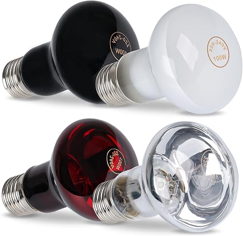 Vyzema 4 bombillas de lámpara de calor de reptiles de 100 W, luz de día, luz nocturna, foco infrarrojo - Bombillas UVA UVB para reptiles - Bombillas