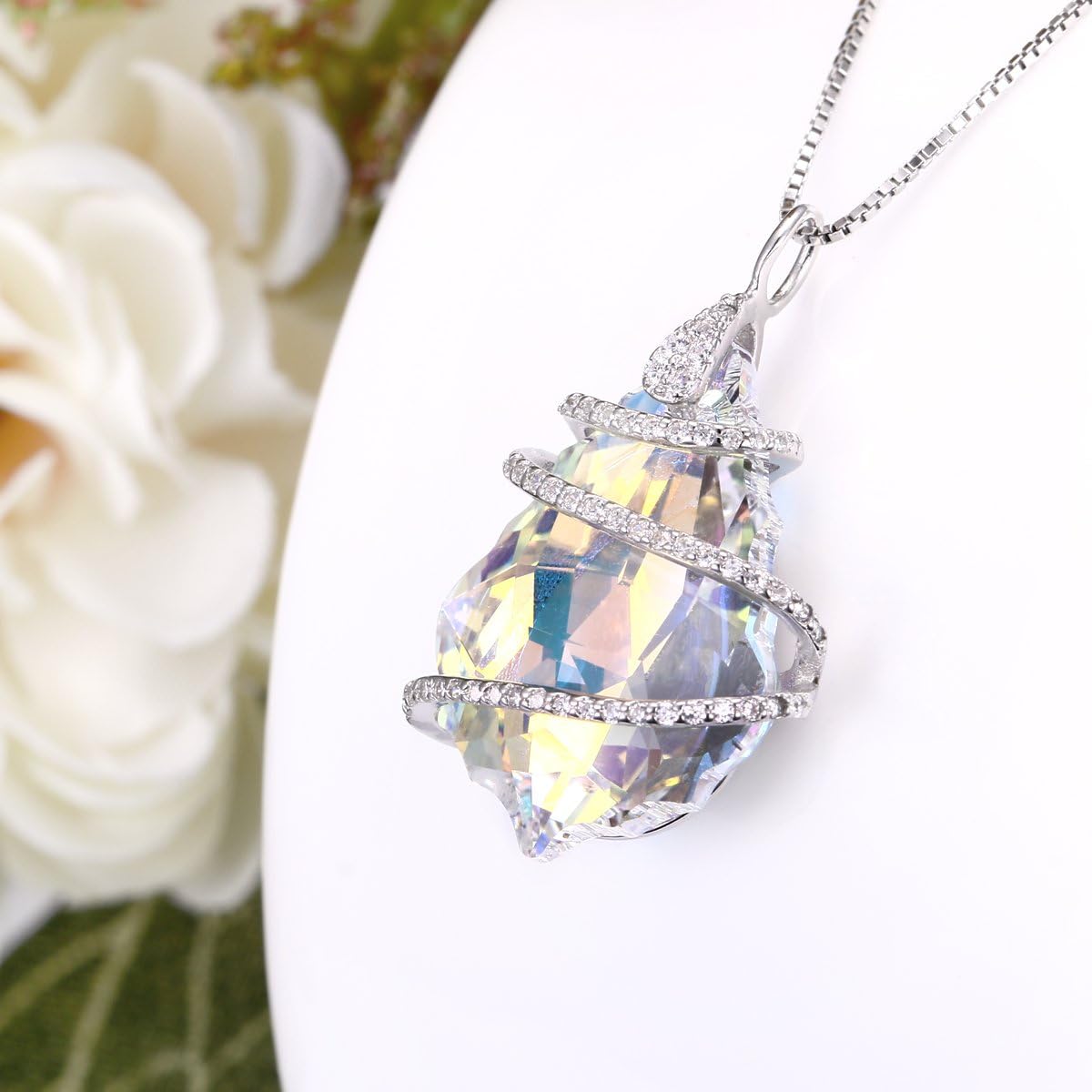 EVER FAITH 925 Sterling Silver CZ Baroque Pendant Adjustable Necklace - Image 3