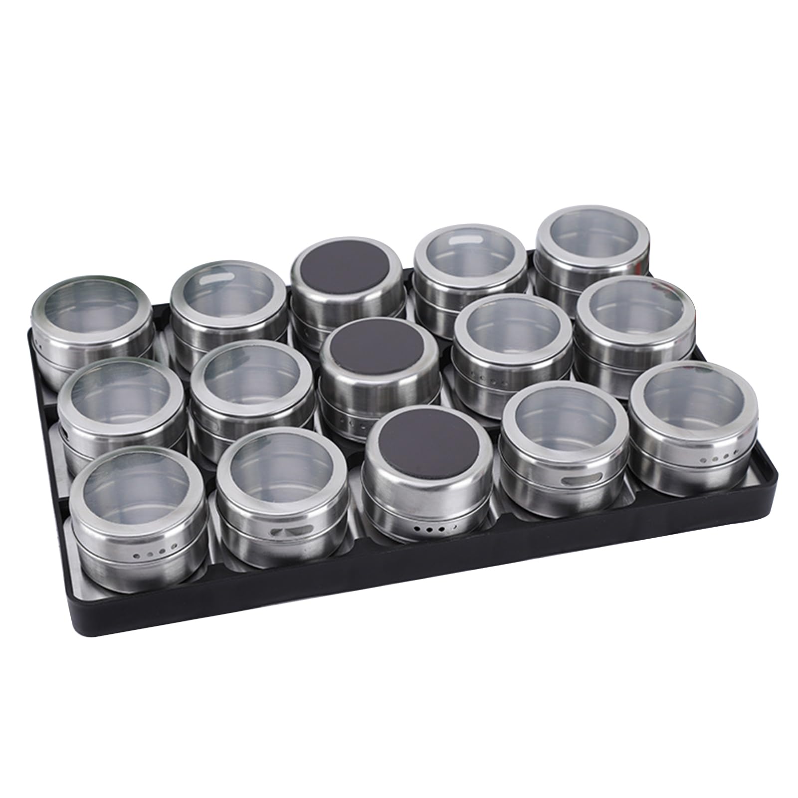 12 tarros magnéticos para especias con tapas y chasis, juego de contenedores de almacenamiento de caja de condimentos de acero inoxidable, botella de especias de cocina que se pega al refrigerador