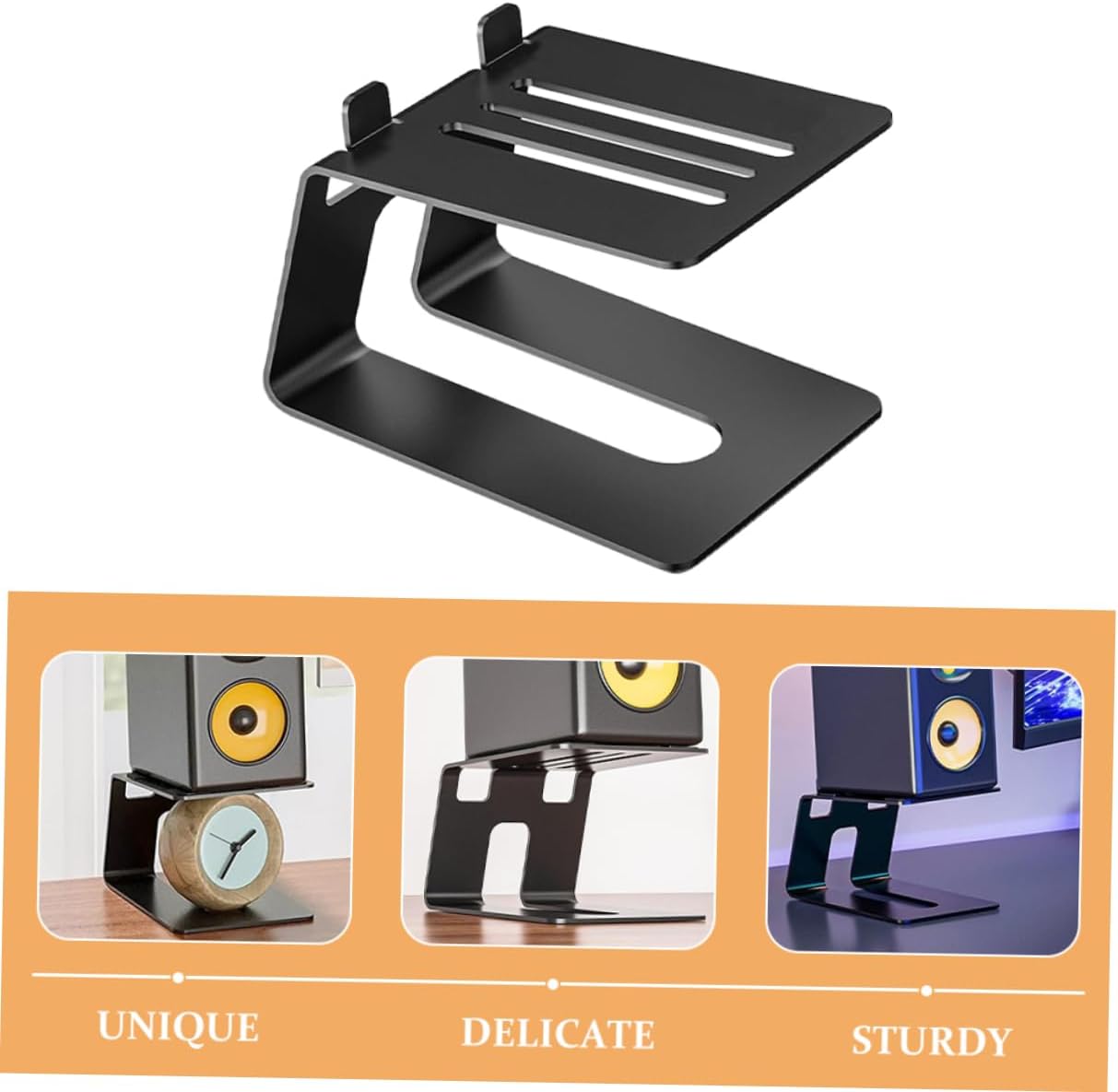 Metal Speaker Stand Riser for Desktop Speakers Sturdy Design Elevates for Better Sound Quality Space-Saving Audio Stand for Home Office