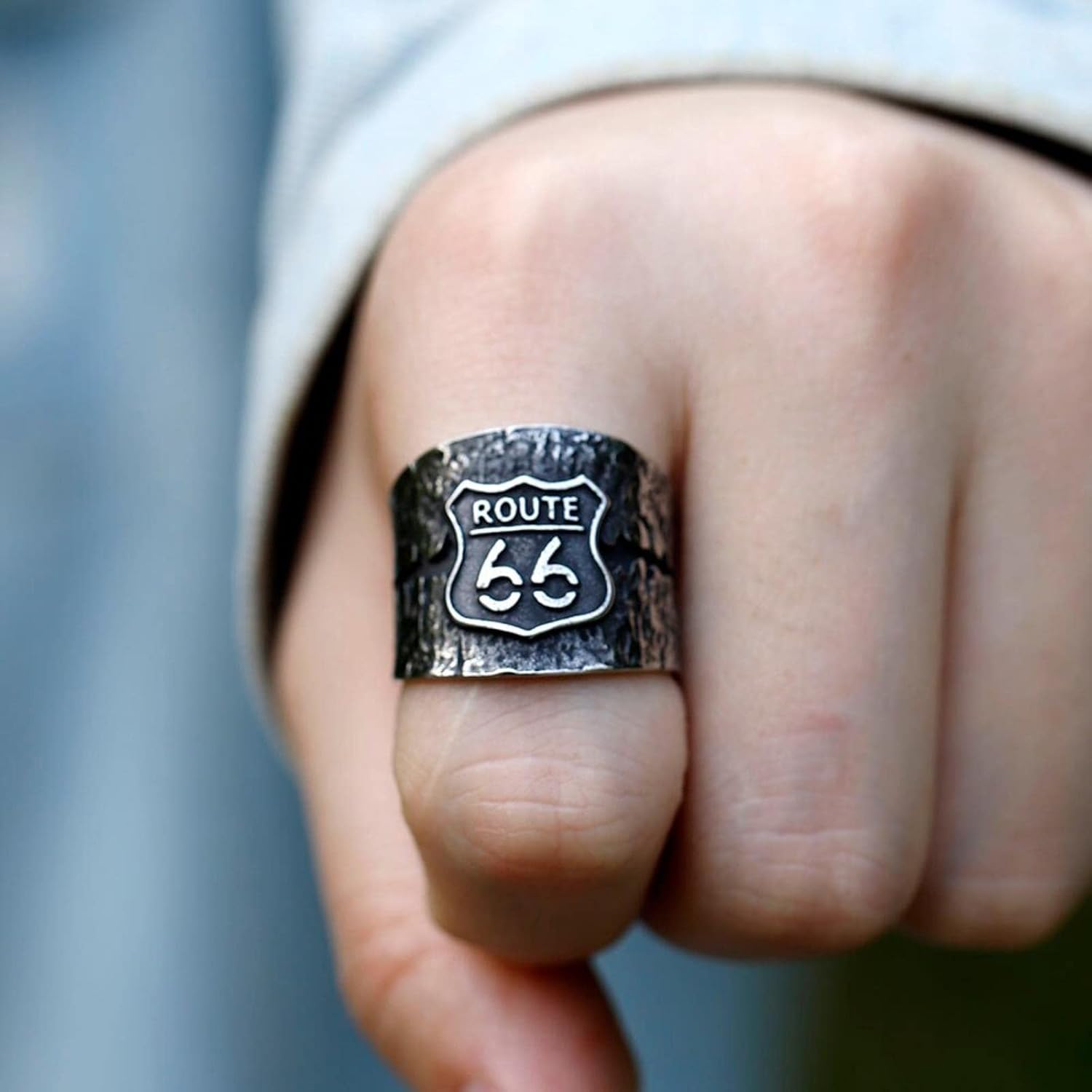New Men's Rings Vintage Highway 66 Ring for Teens Punk Fashion Jewelry Gift image 5