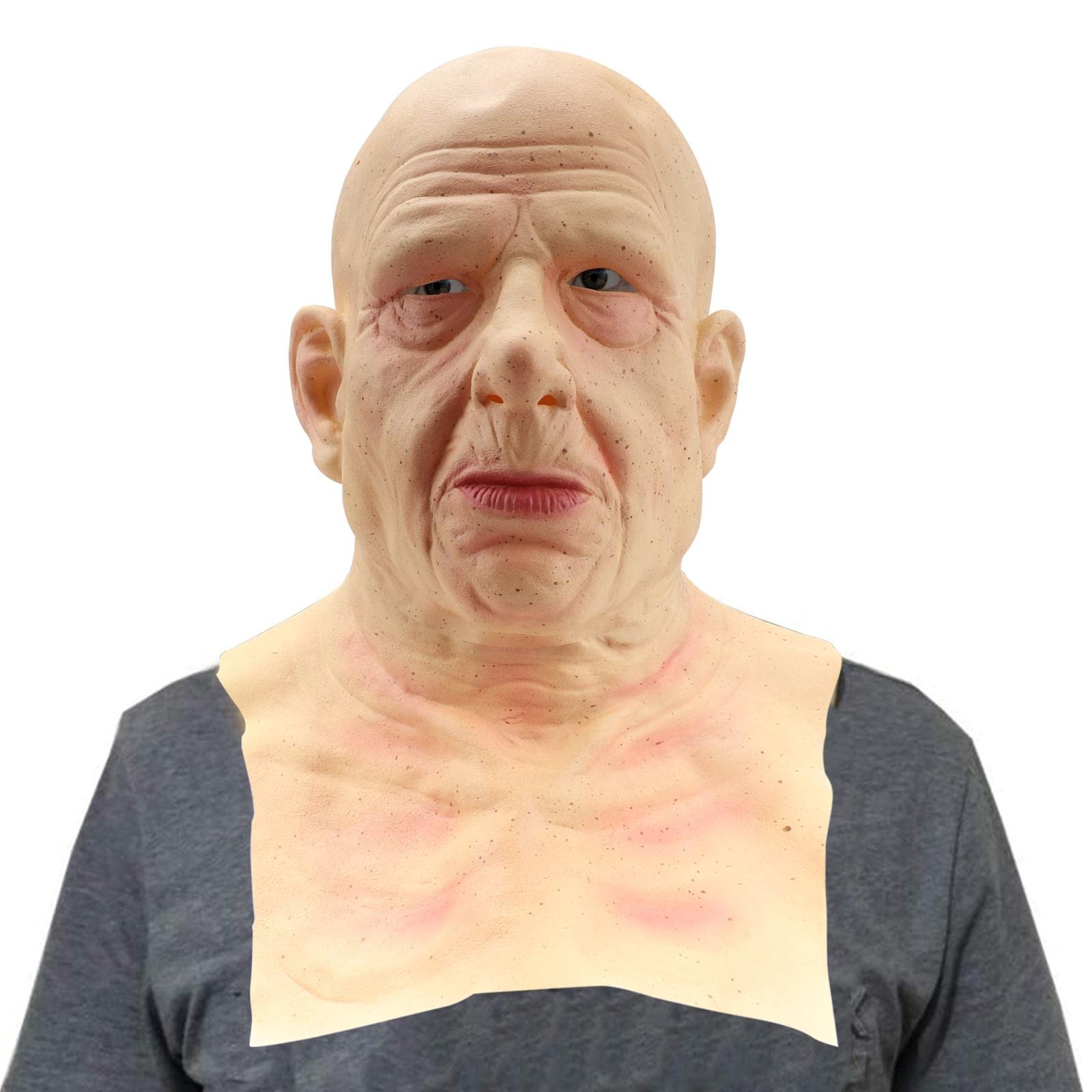 Masque Latex Vieillard Réaliste - Tête Complète, Halloween, Fête Déguisée, Costume, Accessoire (taille Unique)