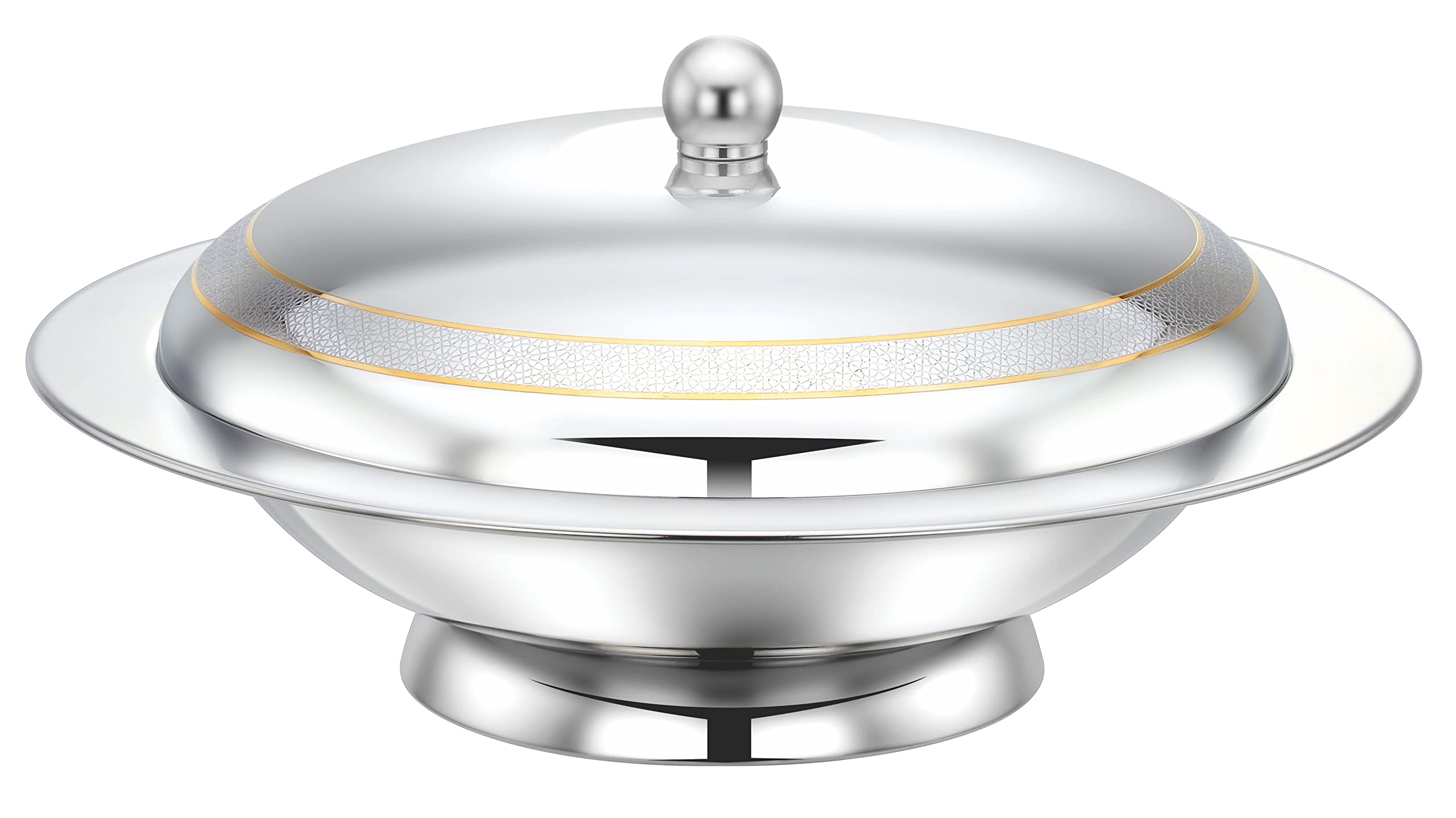 PRADEEP SABRINA SERVING DISH WITH BASE, 25 CM SIZE, GOLD RING | Elegant Food Warmer for Party & Home Use | Mirror Finish & Durable Build | Keeps Food Warm & Presentable