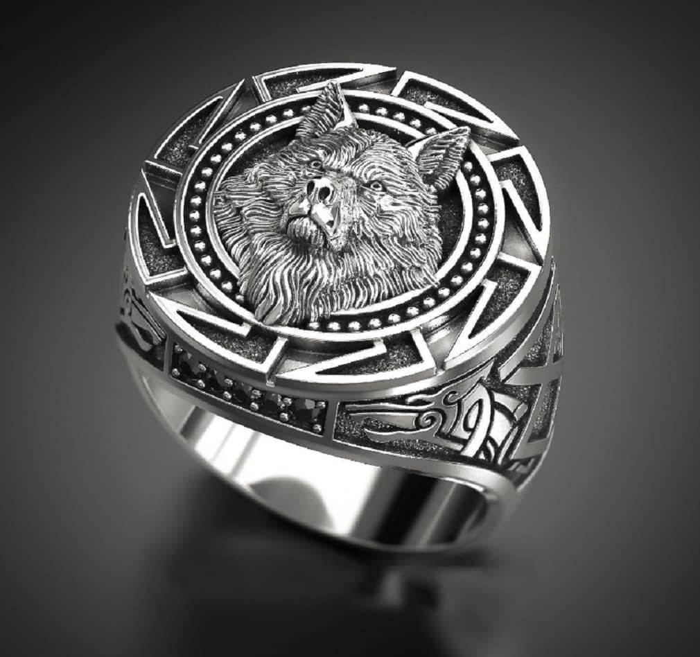 Slavic Wolf Ring Viking Rings for Men, Norse Viking Nordic Wolf Head Ring, Retro Wolf Totem 925 silver Rings, Wolf Signet Rings, Amulet Ring, Animal Wolf Jewelry for Men Boys - Image 3