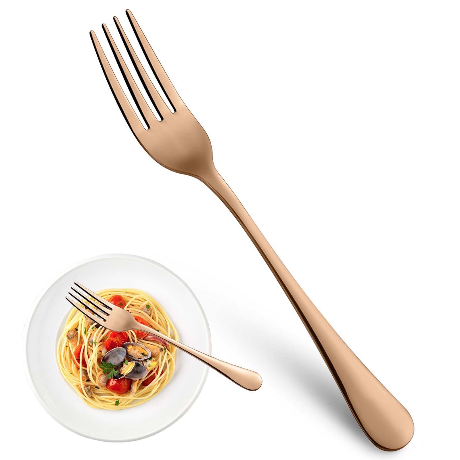 16 Piece Gold Dinner Forks Set, Food-Grade Stainless Steel Silverware Forks, Cutlery Fork, Metal Fork for Home, Kitchen or Restaurant, Mirror Polished, Dishwasher Safe - 8 Inch — Amazon image 9