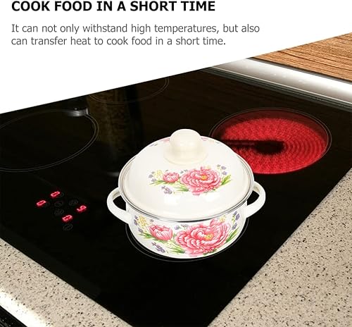 Miniatura 3 de Operitacx Esmalte Stock Pot Stew Bowl Vintage Sopa Olla Estofado Sartén Esmalte Utensilios de cocina 18CM Para Cocinar Olla Caliente Bibimbap y Sopa