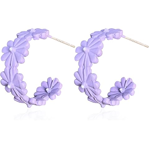 Daisy Flower Small Hoop Earrings for Women Dainty Resin Flowers Huggie Hoops Hypoal...