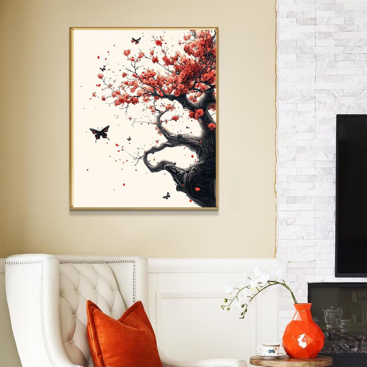 Dipingere con i Numeri Farfalla, Paint by Numbers Adulti Albero, Fai da te Creativi Adulti Quadri da Dipingere Numerati Kit per Decorazione Della Parete di Casa, Regalo 100x135 cm Senza Cornice 2V-6