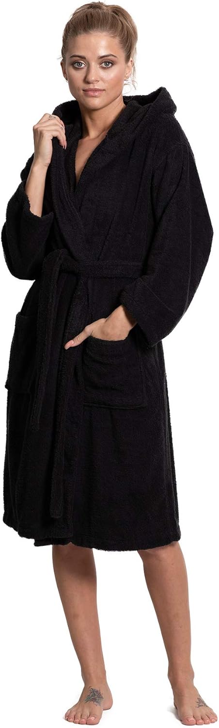 Turkuoise Women's Turkish Cotton Hooded Robe, Terry Hooded Bathrobe