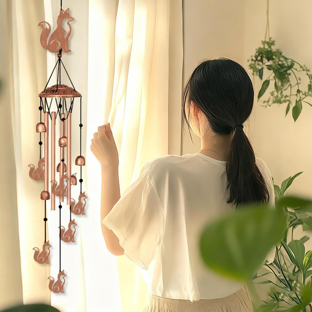 INFUNLY Campanelli a vento con volpe per esterni animali in metallo scacciapensieri in alluminio Tubi a vento volpi Memorial Campane a vento musica retrò con piccole campane per cortile decorazione