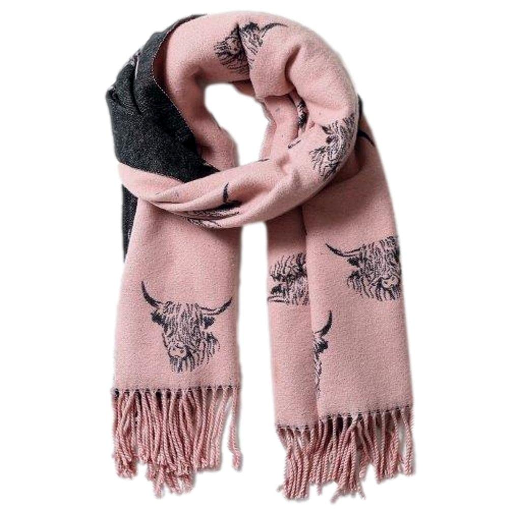 Purple Possum Women's Pink, Dusky Pink, Black, Light Pink, Pale Pink, Baby Pink Purple Possum® Cow Scarf Highland Cows Cattle Pink Black Reversible Cashmere Blend Shawl Blanket Wrap Warm Cosy, L