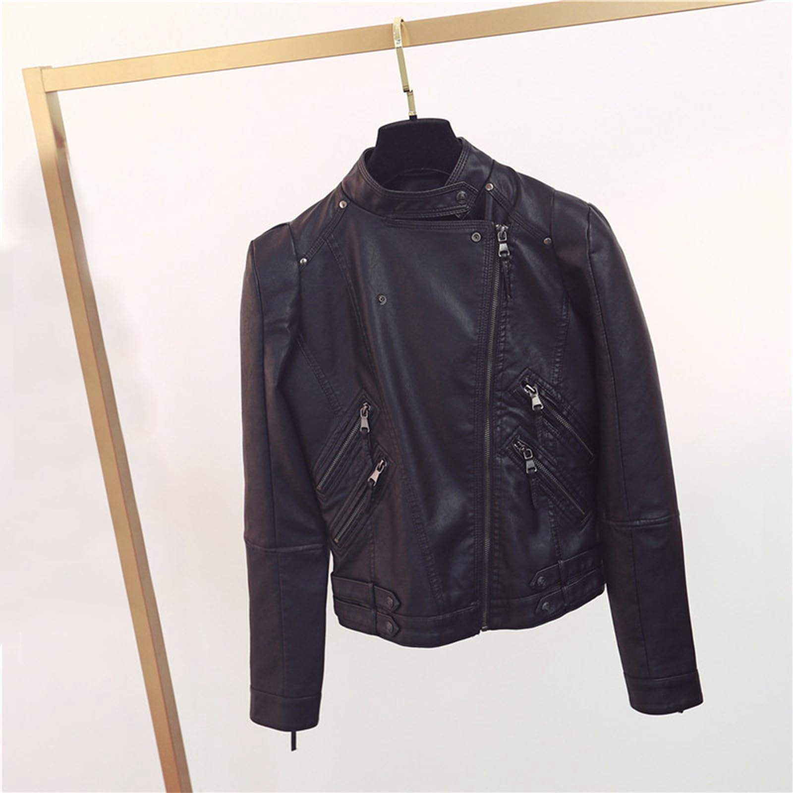 Giacca Donna Moto Corta Aderente in Pelle con Cerniera Stile Casual Comoda Elegante Autunno Inverno Giubbotto Sportivo Moderno Versatile Tessuto Resistente
