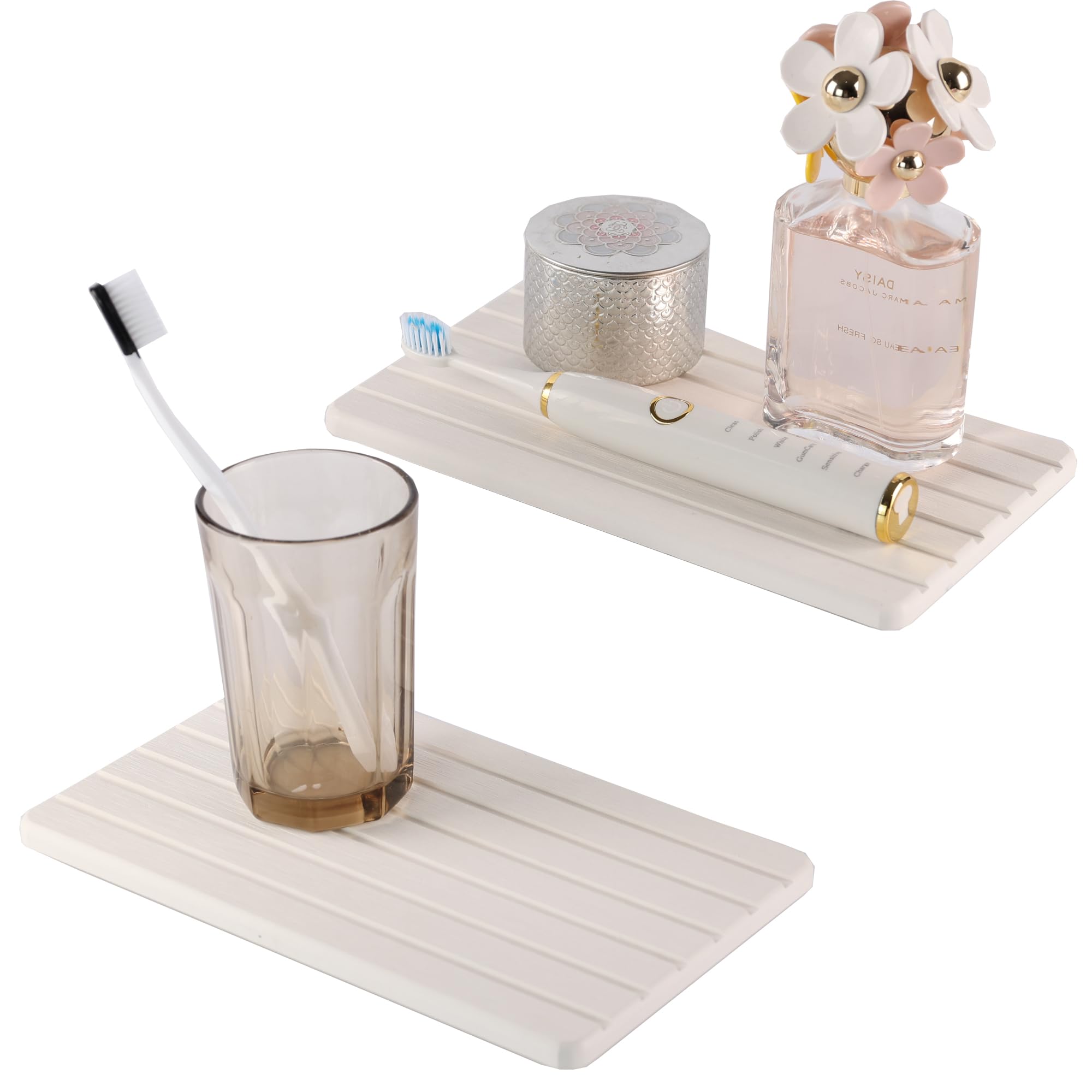 NiuYichee 2 PCS Water Absorbent Diatomite Coasters Rectangle(9.45"x5.51"), Grooved Design, Water Absorbing Stone Used for Hand Soaps & Plants & toiletries in The Modern Home