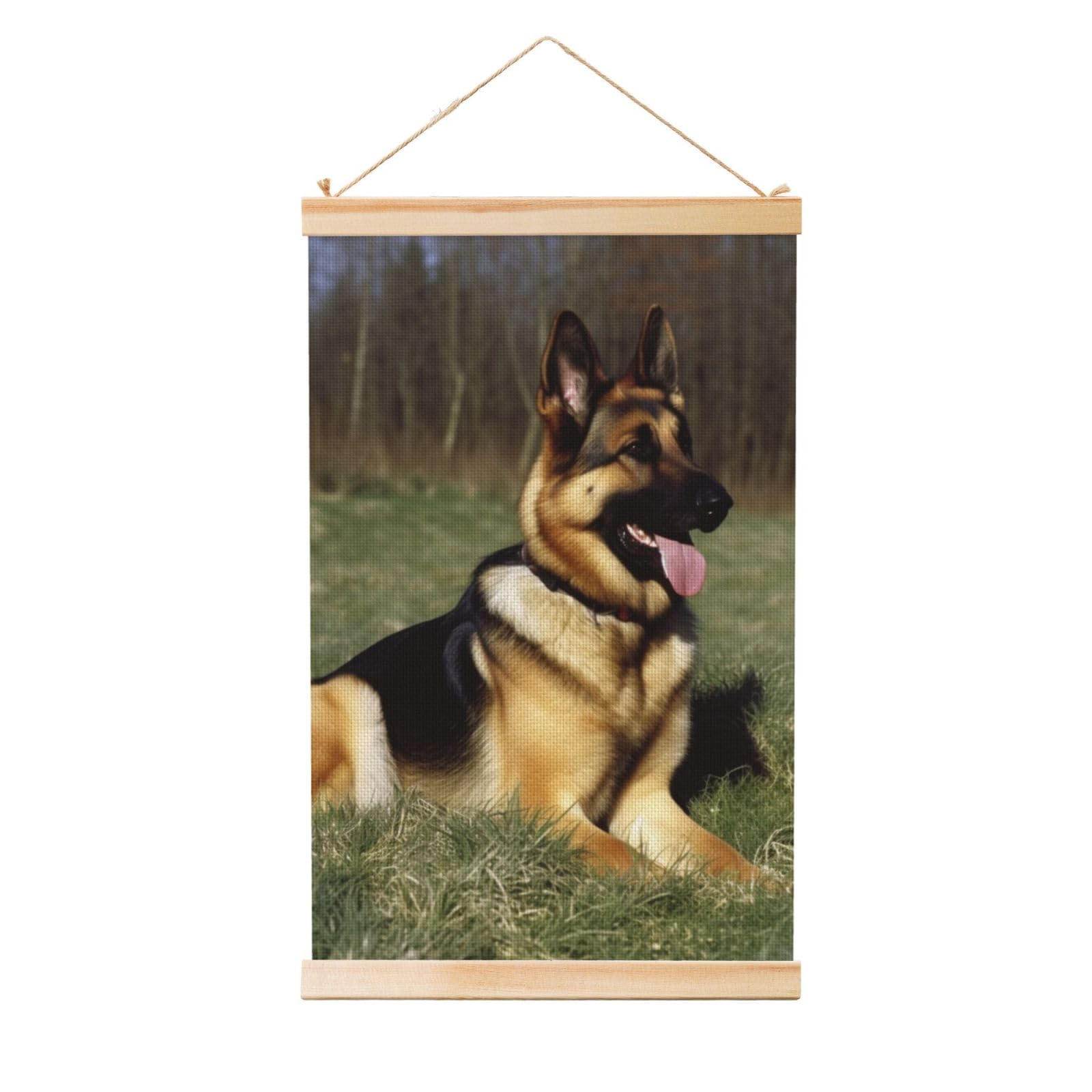 HCBPWVQA Wooden Shaft Hanging Poster German Shepherd Dog Wall Art Prints Canvas Paintings with Wood Frames Vintage Wall Banner Modern Artwork for Home Decor Tapestry Ready to Hang
