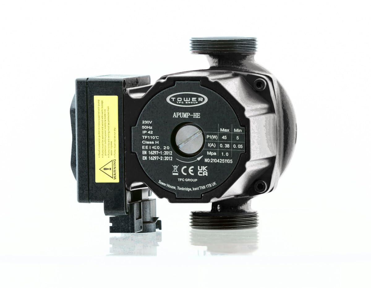 Tower APUMPHE Hot Water Circulating Pump - 6m Max Head - Low Noise Level - Differential Pressure Controller - 230V 50 Hz - IP42 Protection